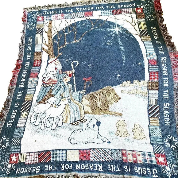Vintage Jesus is the Reason For the Seasons Throw Blanket Size L53”, W41” - Picture 1 of 4